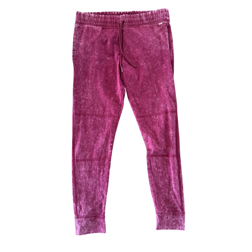 PINK Victorias Secret Yoga Joggers Burgundy Acid Wash Drawstring Pants Womens L
